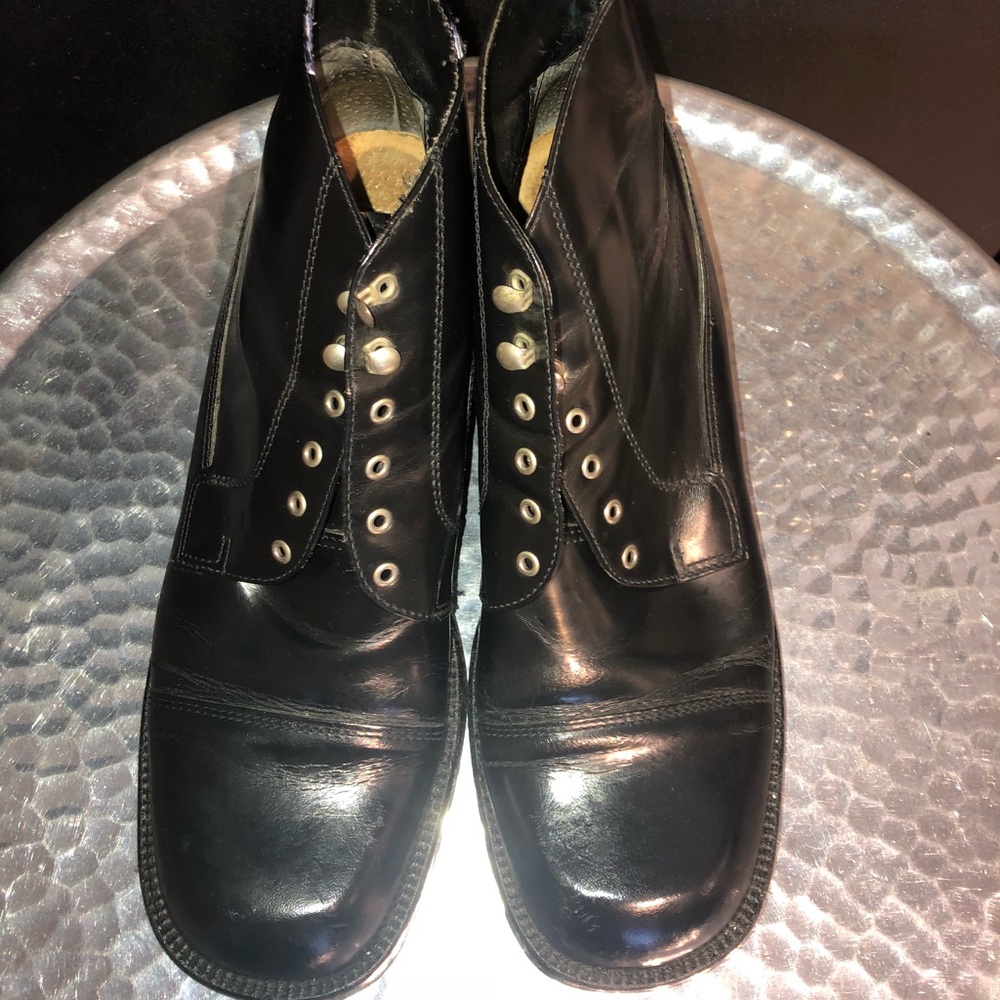 Black leather ankle boots.